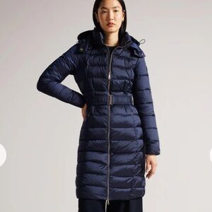 Ted Baker London Navy Aliciee Hooded Faux Fur Lined Showerproof Puffer Coat, 4